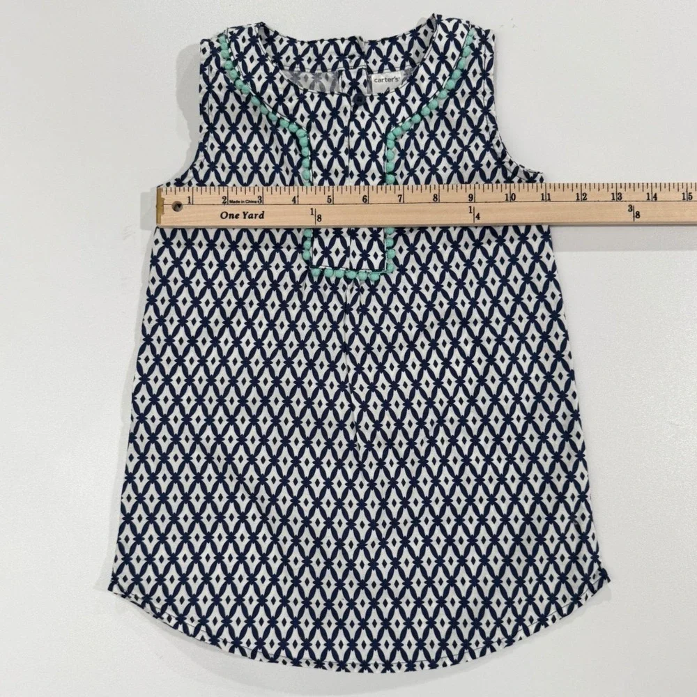 Carters Girls Navy Blue White Geometric Sleeveless Cotton Top Size 4 K41